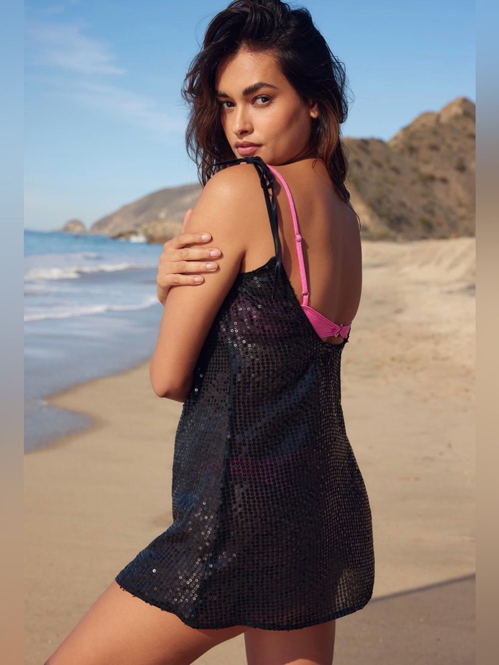 NWT LULUS Women Beachside Stunner Black Sequin Swim Cover-Up Size Medium - Picture 2 of 11